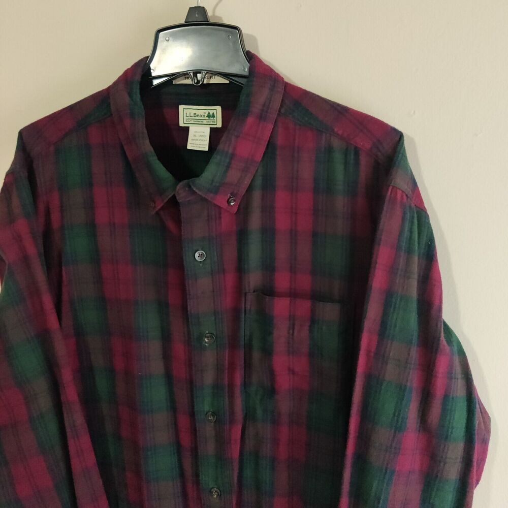 Vintage LL Bean Shacket Mens Size‎ XL Button Down Thick Shirt Red Green